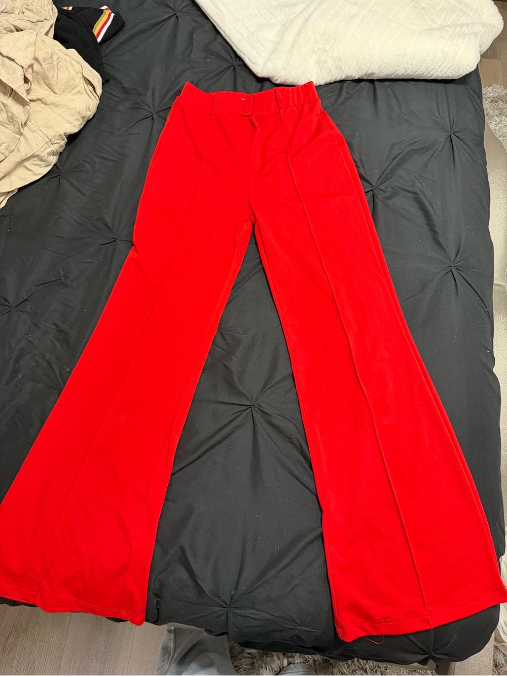 Red High-Waist Wide Leg Pants - Women